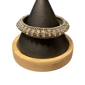 Vintage Silver Bangle Bracelet With Rhinestones